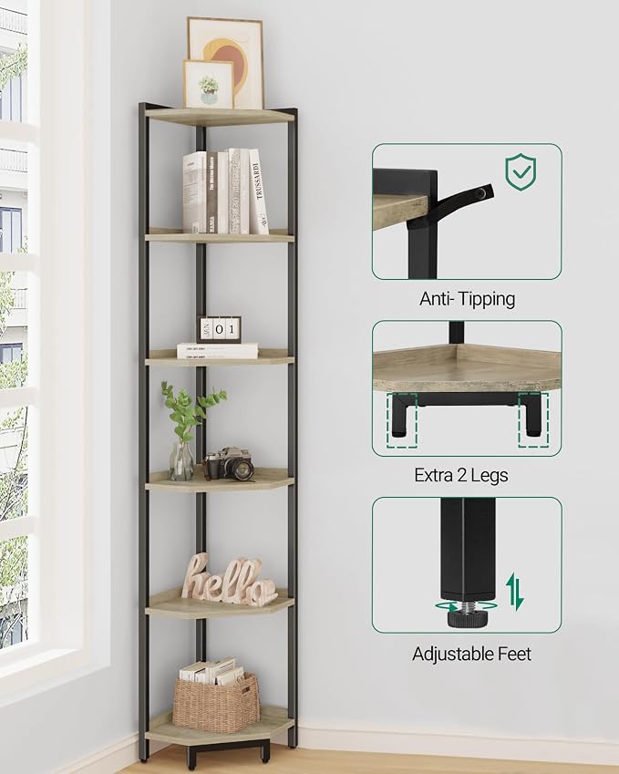 Hzuaneri Corner Shelf Stand, Corner Bookshelf, Storage Standing Shelf Unit - Image 3