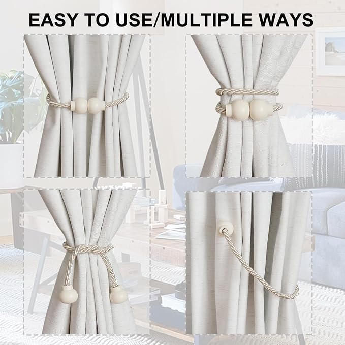 2 Pack Magnetic Curtain Tiebacks Modern Handmade Rope Curtain Tie Backs - Image 4
