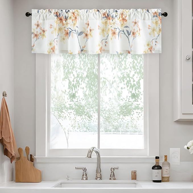 Leeva Farmhouse Lovely Flower Pattern Kitchen Valances, Light Filtering Rod - Image 2