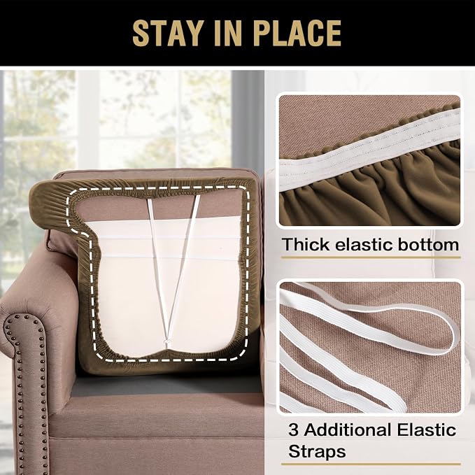H.VERSAILTEX Stretch Velvet 3 Piece T Cushion Sofa Slipcovers - Image 7