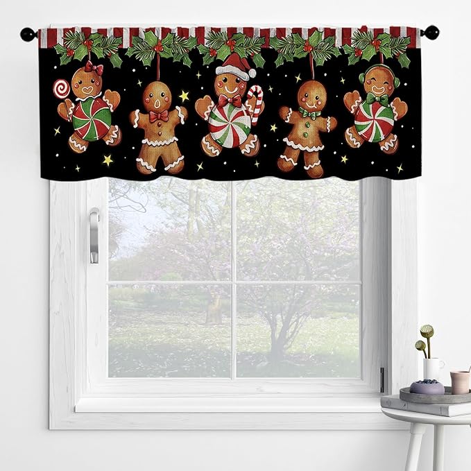 Christmas Kitchen Curtains Gingerbread Man Windows Valances Rod Pocket Curtain - Image 4