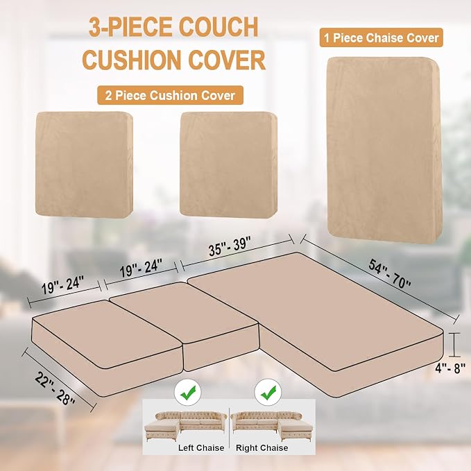 NAISI Sectional Couch Cover 3 Pieces Velvet Separate Couch Cushion Covers L - Image 6