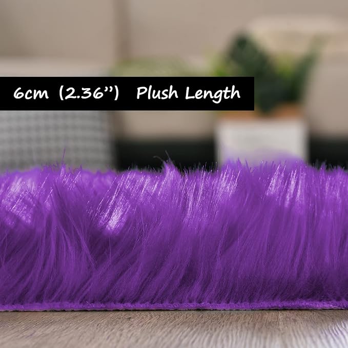 Goolela Purple Circle Rug 5ft Fluffy Round Fuzzy Furry Faux Fur Sheepskin Carpet - Image 3