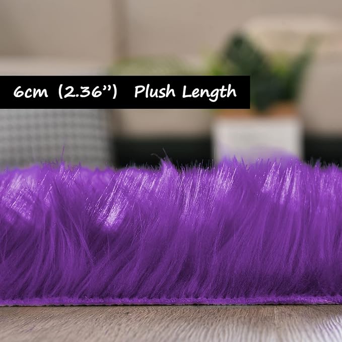 Goolela Fluffy Rug Runners 2x6 Purple Faux Sheepskin Fur Rug Washable Fuzzy - Image 2