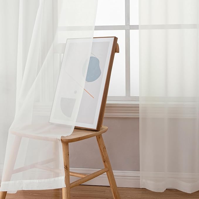 Simplebrand Ivory Sheer Curtains 120 Inches Long, Extra Long Rod Pocket Solid - Image 4