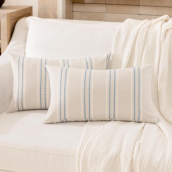 Hckot Throw Pillow Covers 12x20 Set of 2 Blue Pillow Covers Farmhouse - Image 2