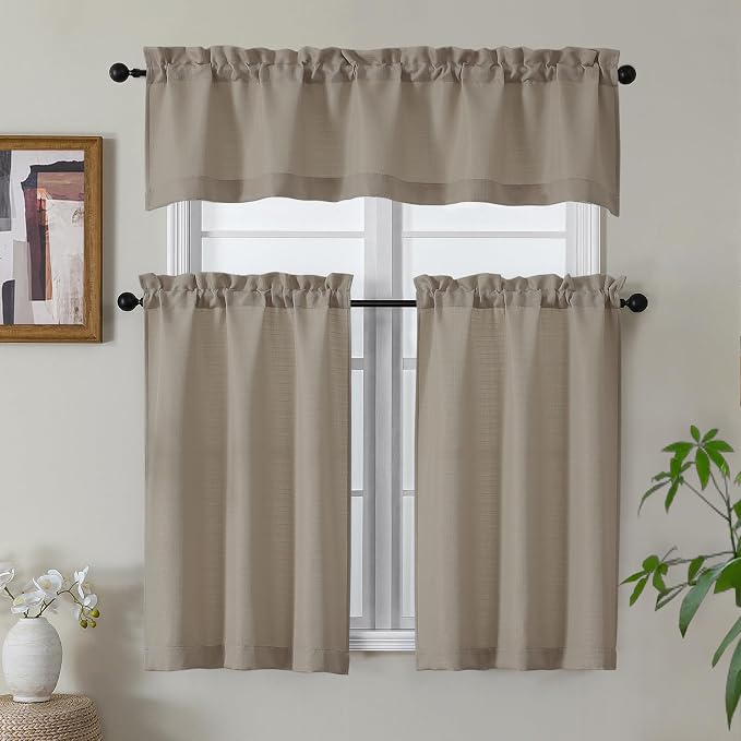 Gwine Camel Valance for Windows, Light Filtering Faux Linen Textured Kitchen - Image 2