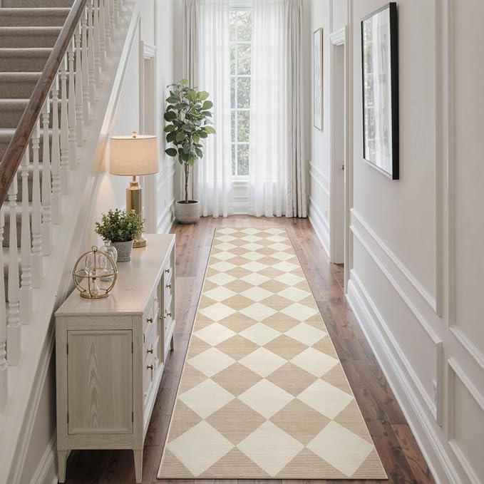 Beeiva Checkered Print Long Hallway Runner Rug Non Slip, Moroccan Trellis Home - Image 9