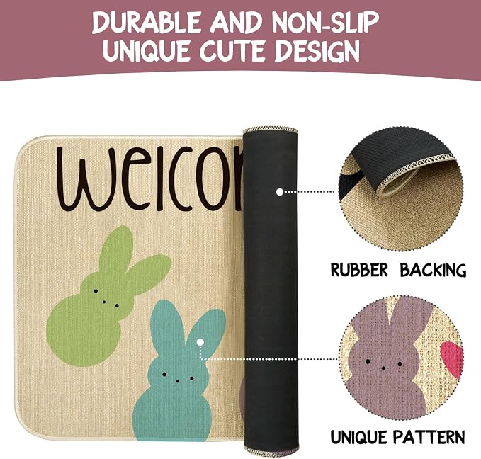 Easter Door Mat, Spring Bunny Indoor Outdoor Non-Slip Doormat, Entryway Front - Image 7