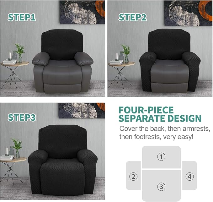 YEMYHOM 4 Pieces Oversized Stretch Recliner Slipcover Latest Jacquard Large - Image 7