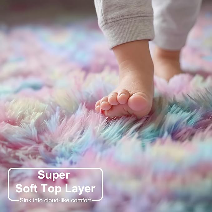 Amdrebio Rainbow Fluffy Kids Rugs - Image 4