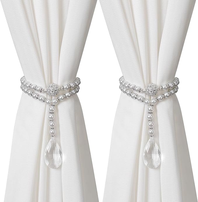 SUQ I OME 1 Pair of Luxury Pearl Beaded Magnetic Curtain Tieback and Holdback by SUQIOME