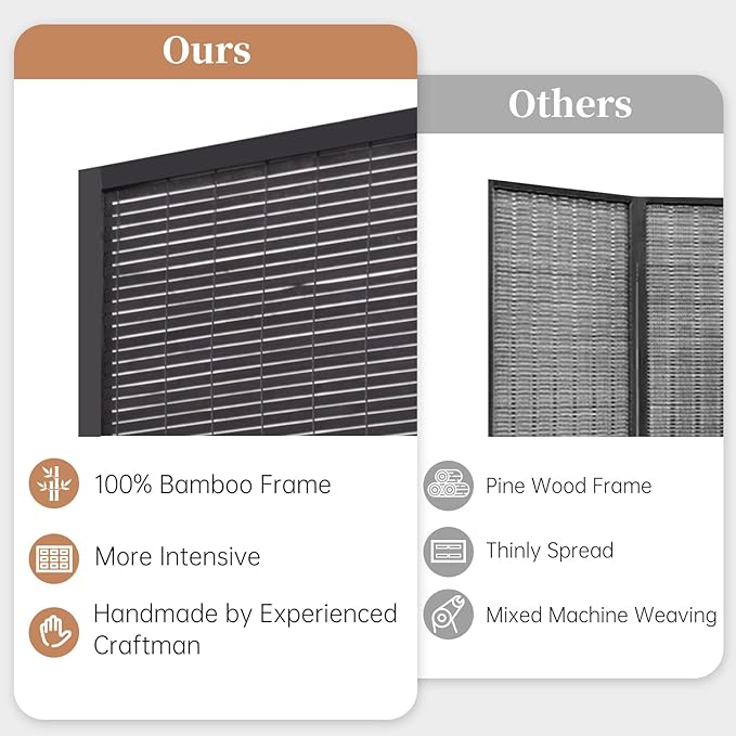 Room Divider Folding Privacy Screens, Hand-Made 72'' Wide Bamboo Room Separator - Image 2