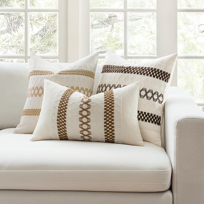 MIULEE Set of 2 Coco Brown Boho Decorative Lumbar Pillow Covers 12x20 Inch - Image 3