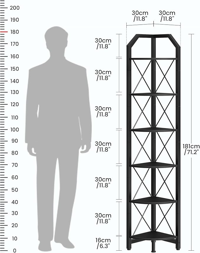 CHOEZON 6-Tier Corner Shelf, Industrial Corner Bookshelf, 71.2" Display Storage - Image 2