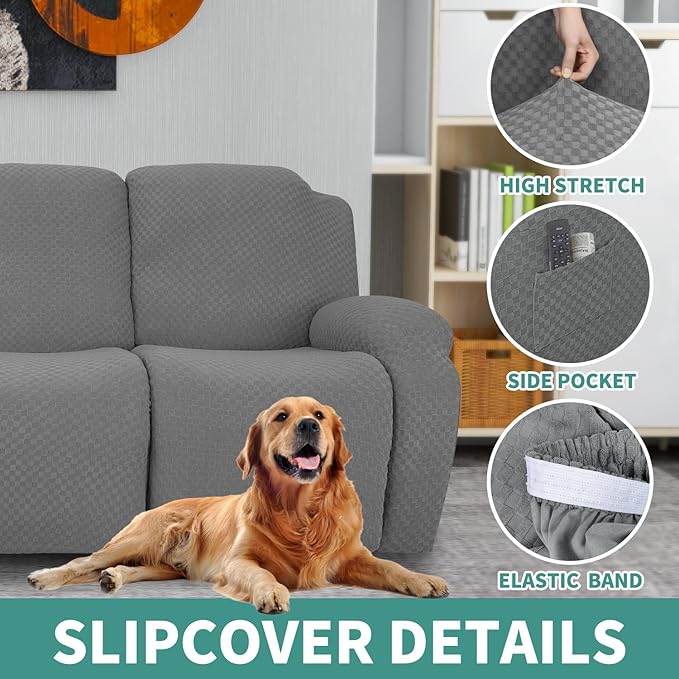 YEMYHOM 6 Pieces Stretch Loveseat Recliner Slipcover Jacquard Recliner Sofa - Image 4