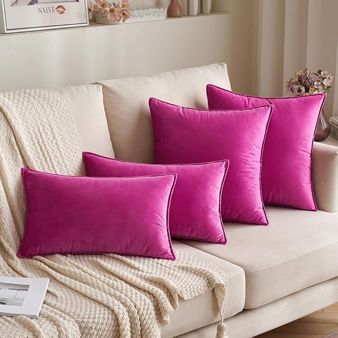 MIULEE Hot Pink Velvet Throw Pillow Covers 26x26 Soft Decorative Solid Square - Image 4