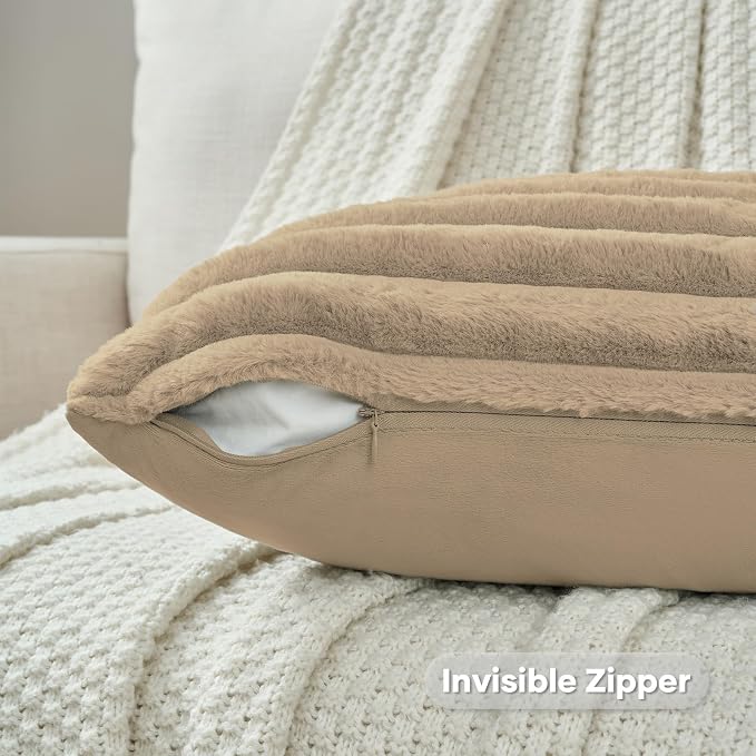 FUTEI Khaki Decorative Throw Pillow Covers Set of 2, 20x20 Inch Soft Fluffy - Image 3