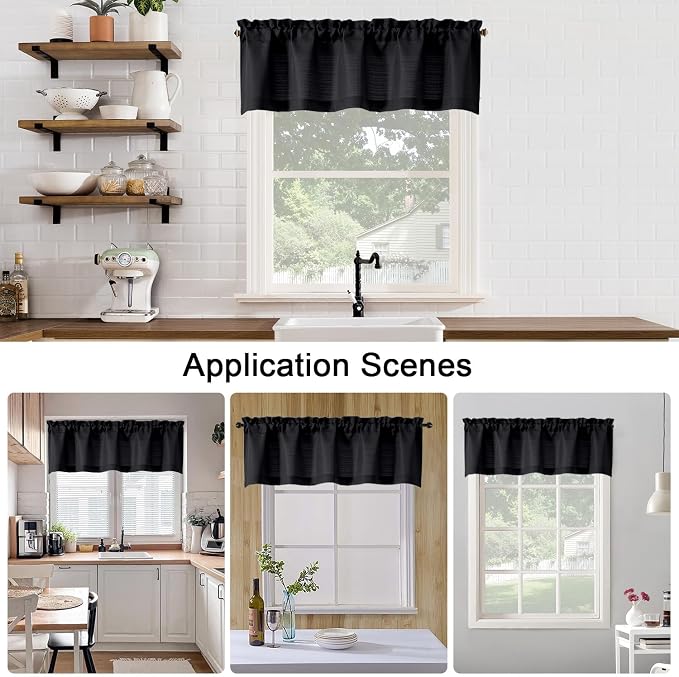 Chyhomenyc Black Valance for Windows, Faux Linen Slub Textured Small Kitchen - Image 5