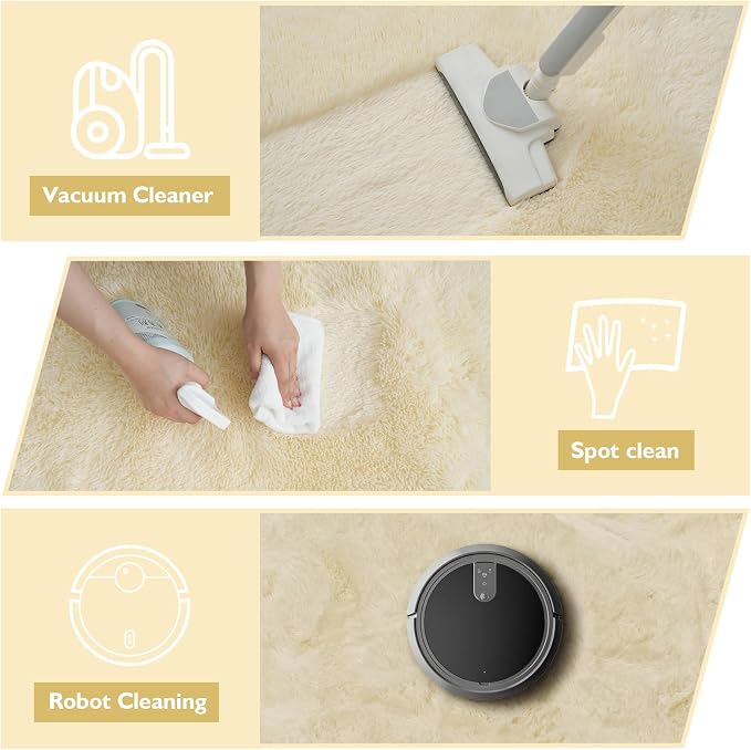 Shag Area Rug for Bedroom 5x8, Ivory Fluffy Area Rugs for Living Room, Soft - Image 5