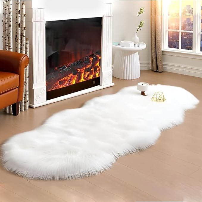 Faux Fur Rug Runner 2x6 ft White by CKLZSAY