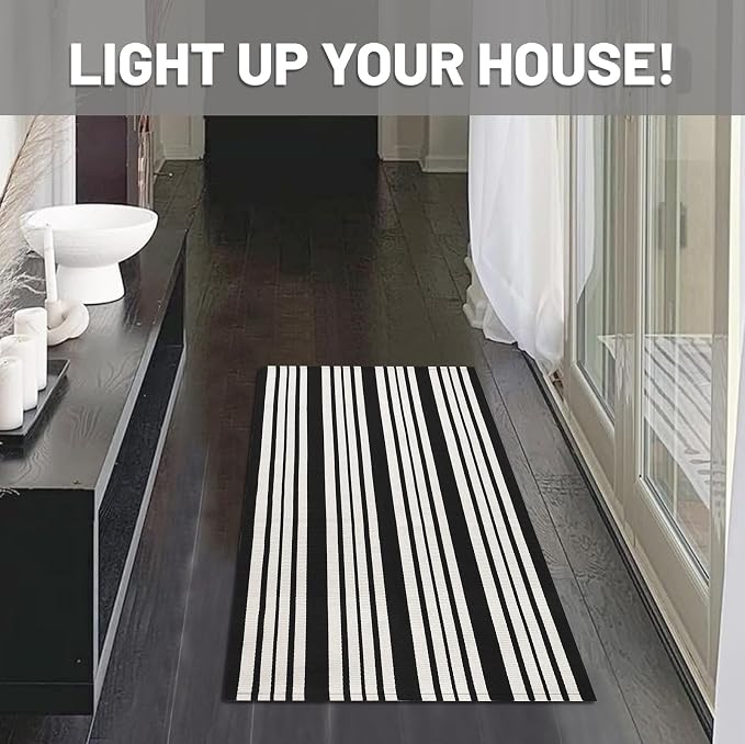 IOHOUZE Black and White Striped Rug 2'x3' Front Door Rugs, Small Washable Area - Image 3