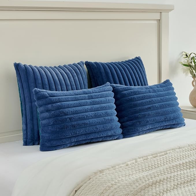FUTEI Navy Blue Decorative Throw Pillow Covers Set of 2, 20x20 Inch Soft Fluffy - Image 5
