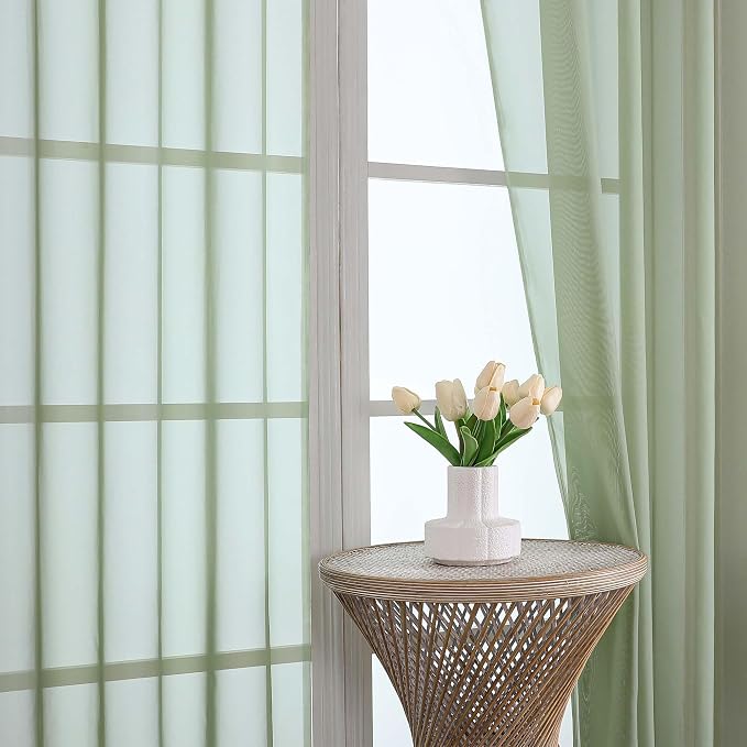 OWENIE Sheer Curtains 84 Inches Long 2 Panels Set, Sage Green Sheer Curtain - Image 2