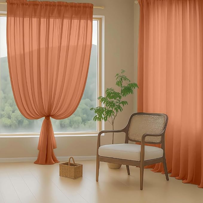Orange Sheer Curtains for Window 72 inches Long 2 Panels Set, Soft Airy Modern - Image 8