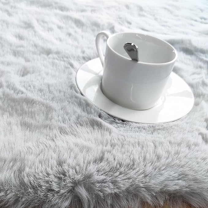 Ghouse Soft Faux Sheepskin Fur Rug 2x4 Grey Fluffy Bedside Rugs Plush Rug Shag - Image 3