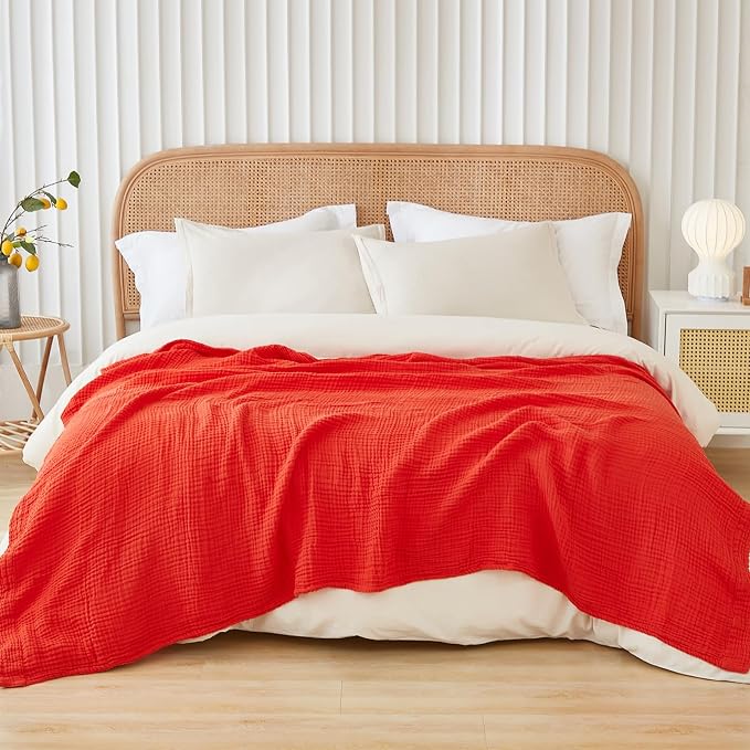EMME Cotton Muslin King Blanket Bed Layering Breathable Gauze Blanket Soft - Image 6