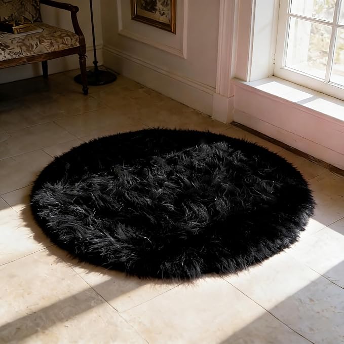 Ultra Soft Faux Fur Rug, Fluffy Shaggy 3ft Round Area Rug - Image 4