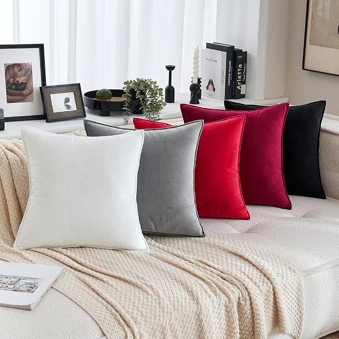 MIULEE Red Velvet Throw Pillow Covers 18x18 Soft Decorative Solid Square - Image 9