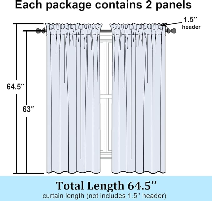 Simplebrand Chocolate Semi Sheer Curtains 63 Inch Length 2 Panels, Light - Image 7