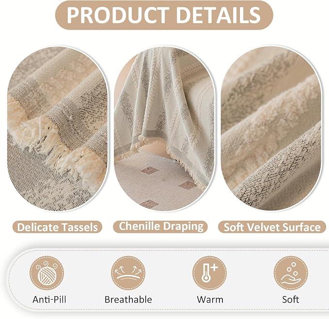 VClife Chenille Sofa Cover Bohemian Striped Pattern Couch Cover - Image 3