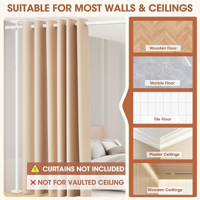SUNALLY Room Divider No Drilling Curtain Rod Wall Divider - Image 4