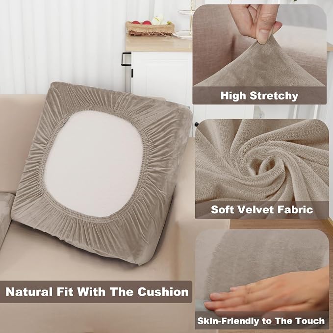 NAISI Sectional Couch Cover 4 Pieces Velvet Separate Couch Cushion Covers L - Image 3