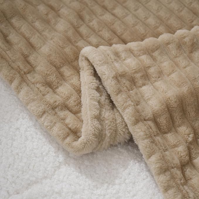 Puncuntex Flannel Fleece Throw Blanket Khaki 60"×80", Super Soft Plush Cozy - Image 6