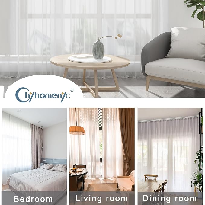 Chyhomenyc Ivory Sheer Curtains 108 Inch Long 2 Panels Set, Light Filtering - Image 3