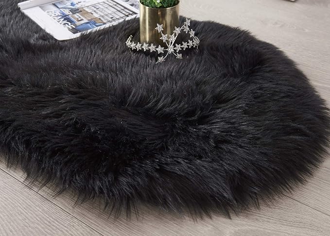 SERISSA Ultra Soft Fluffy Rug Black Faux Sheepskin Fur Area Rug Shaggy Couch - Image 5