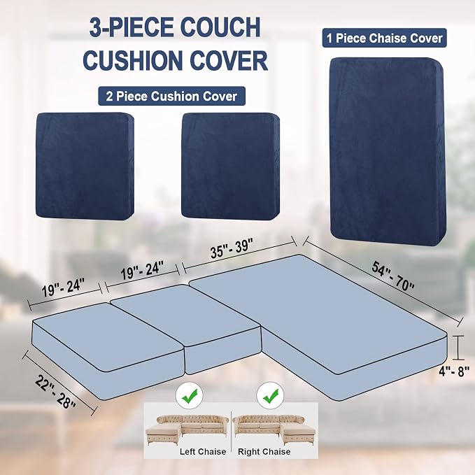 NAISI Sectional Couch Cover 3 Pieces Velvet Separate Couch Cushion Covers L - Image 6
