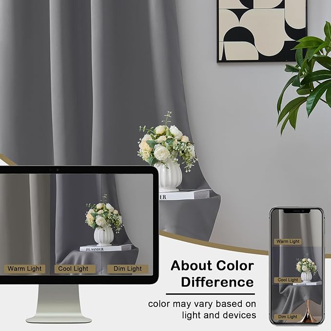 OVZME Grey Blackout Curtains for Bedroom 84 Inch Length 2 Panels Set, Soft - Image 7