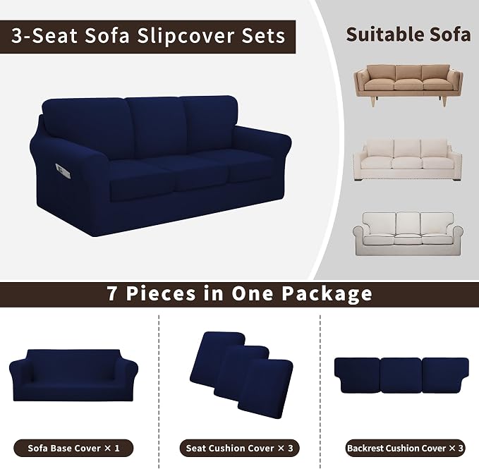Easy-Going 7 Pieces Stretch Couch Cover Washable Sofa Cover Set - Image 3