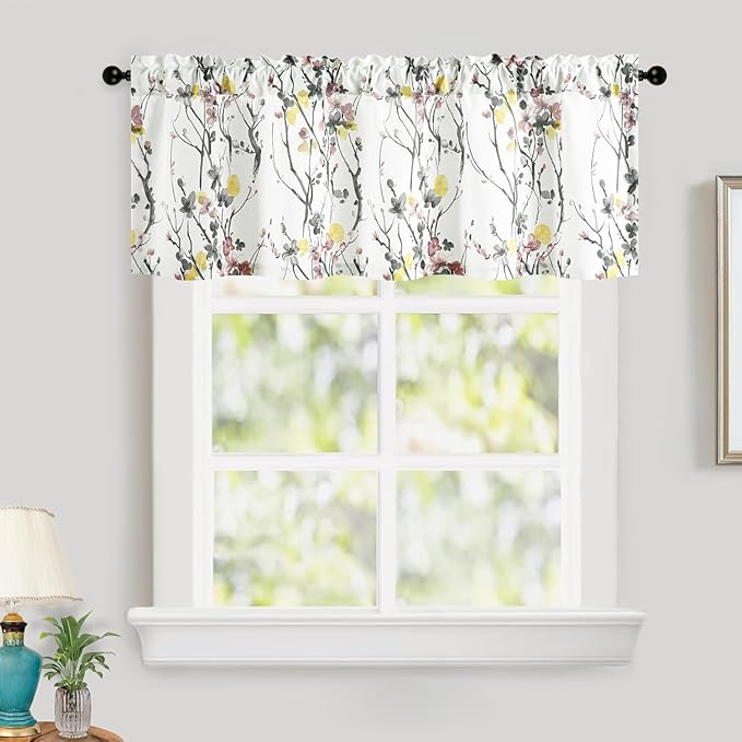 Leeva Yellow Flower Printing Valance Curtains by Leeva