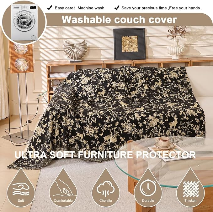 ROOMLIFE Black Sofa Cover, Vintage Boho Couch Cover - Image 4