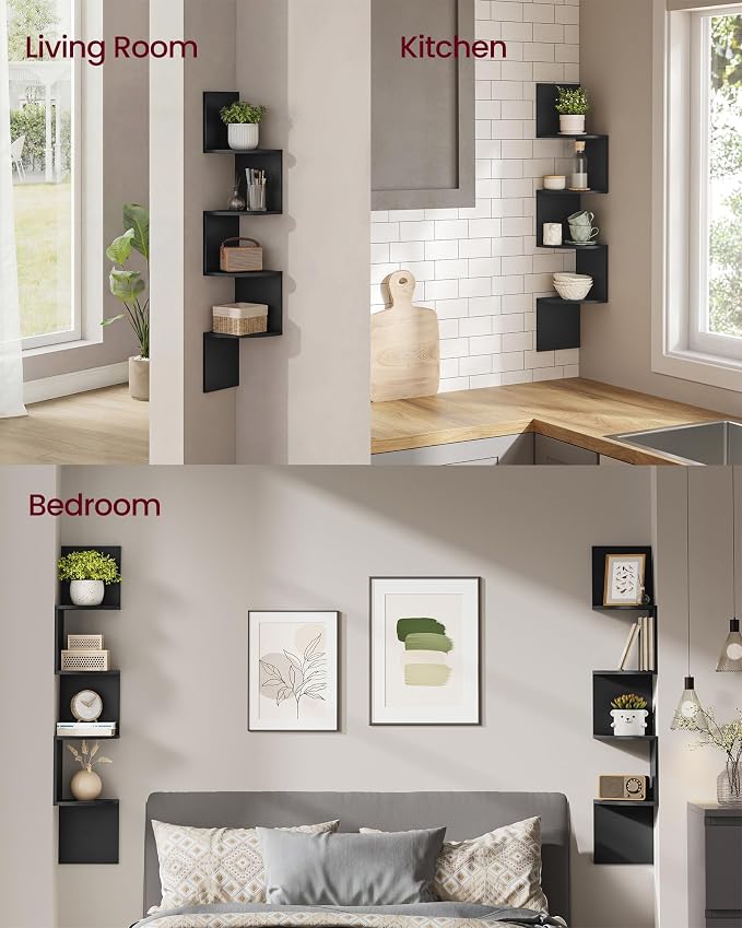VASAGLE Set of 2, Corner Shelves Wall Mount, 4-Tier Floating Corner Bookshelves - Image 4