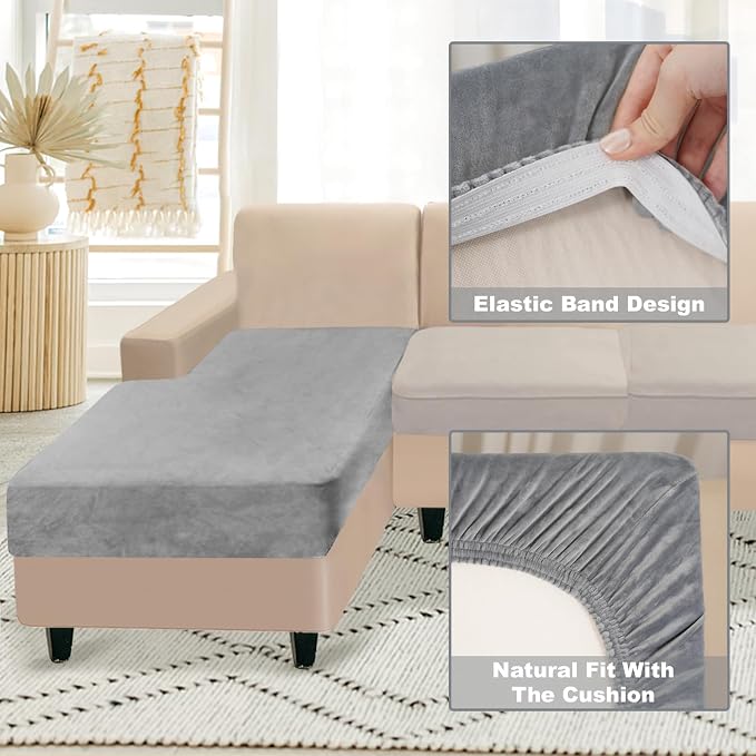 NAISI Sectional Couch Cover 1 Piece Velvet Separate Chaise Lounge Cover Soft - Image 4