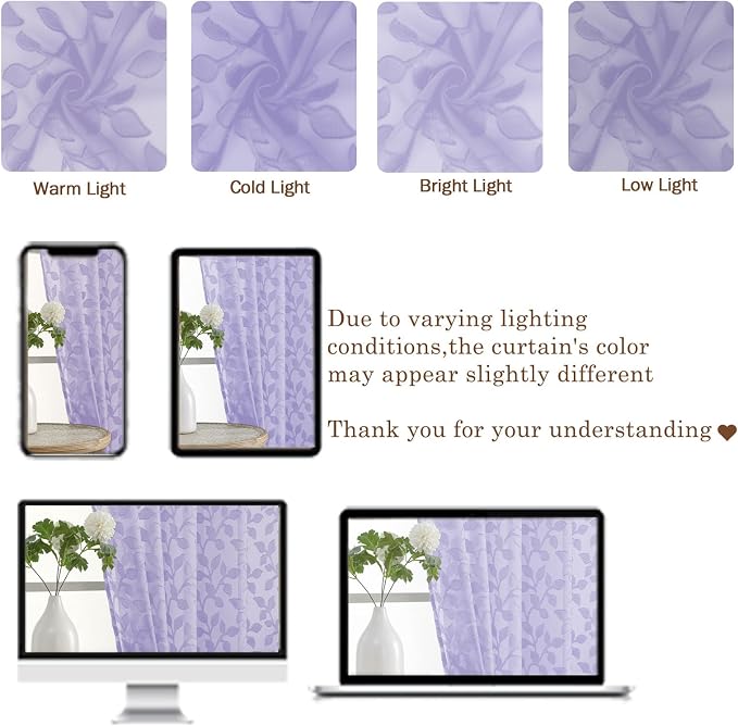 Chyhomenyc Extra Long Light Purple Sheer Curtains 108 Inch Length 2 Panels Set - Image 3