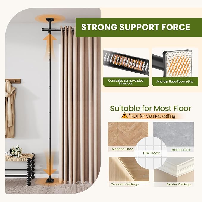 SUNALLY Room Divider Curtain Rod, No Drilling 4-10ft 28-140inch Adjustable - Image 4