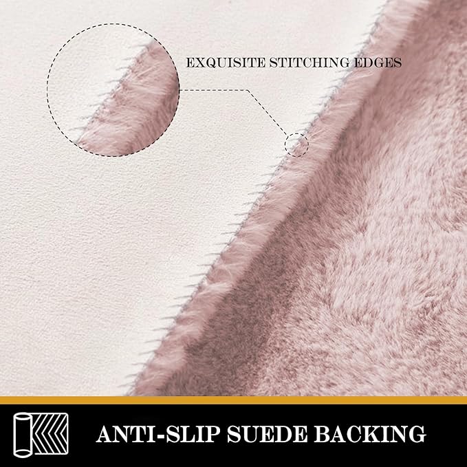 Latepis Light Pink Circle Rug 3ft Fuzzy Round Throw Rug Non-Slip Faux Rabbit - Image 4
